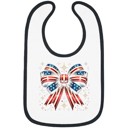 Patriotic American Flag Bow Graphic Bibs