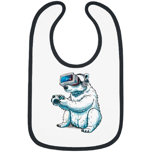 Gaming Animals Polar Bear Playing Console Video Games Bibs