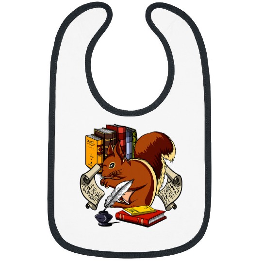 Squirrel Reading Book Cute Forest Animal Funny Bibs