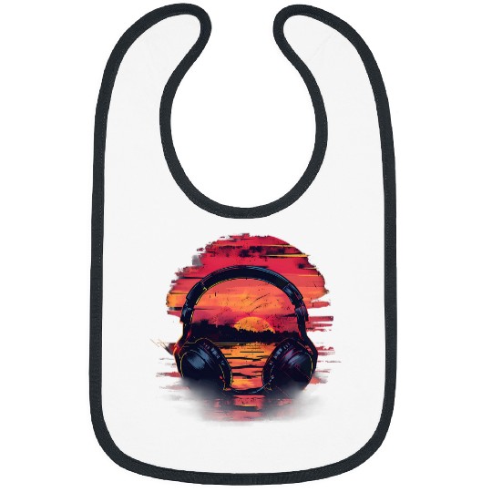 Headphones Music DJ EDM Beatmaker Techno House Music Sunset Bibs