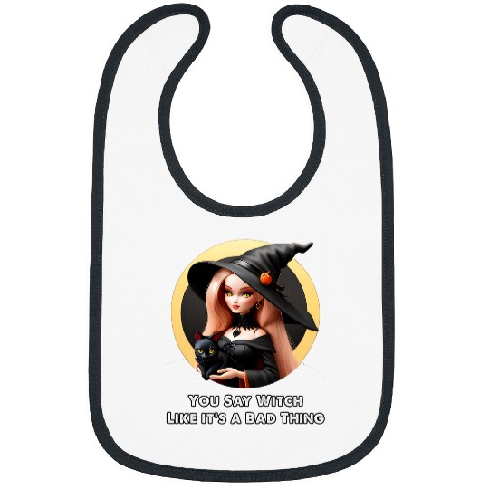 Gothic witch doll with black cats at sunset for halloween Bibs