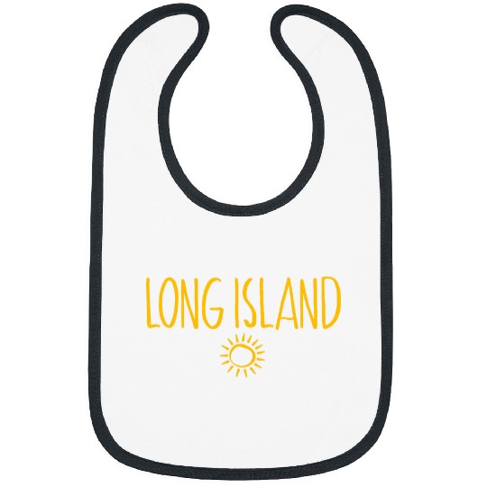 Long Island Text and Drawing of Sun Amber Print Bibs