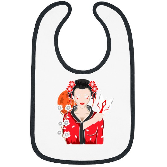 Girl Japanese Samurai vintagess Samurai Cat Geisha Art Graphic Bibs