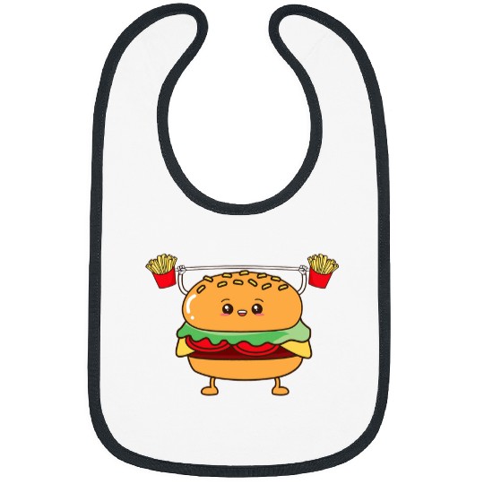 Hamburger and French Fries Weightlifting Cartoon Bibs