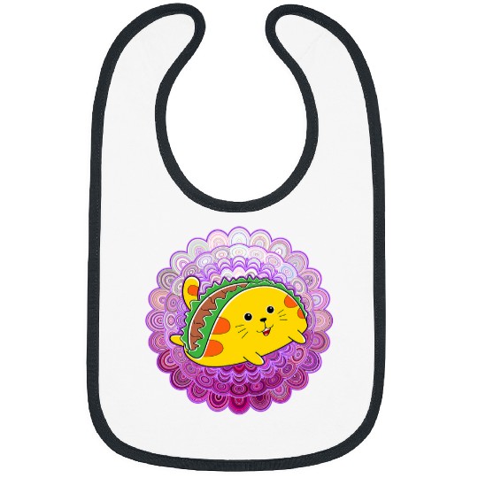 Cute Food Drawing on Pink Mandala Pattern Taco Kawaii Cat Bibs