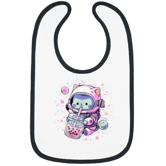 Kawaii Cat Bubble Boba Tea In Space Astronaut Anime Girls 22 Bibs