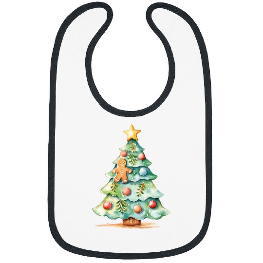 Cute Hand drawn Christmas Tree with Snowflakes Bibs