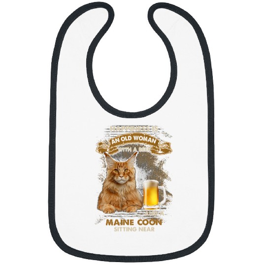 Happiness is an old woman with a beer and a maine coon Bibs