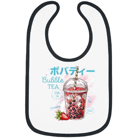 Bubble Milk Tea Strawberry Boba Cute Bear Kawaii Aesthetic Bibs