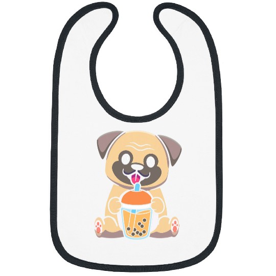 Bubble Milk Tea Pug Cute Pug Drinking Boba Milk Tea Bibs