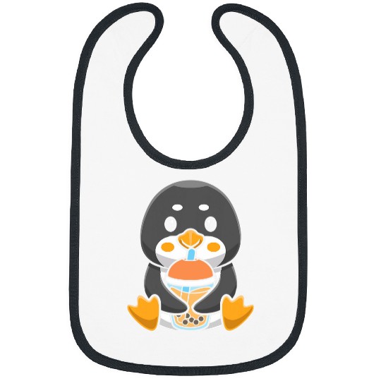 Bubble Milk Tea Penguin Cute Penguin Drinking Boba Milk Tea Bibs