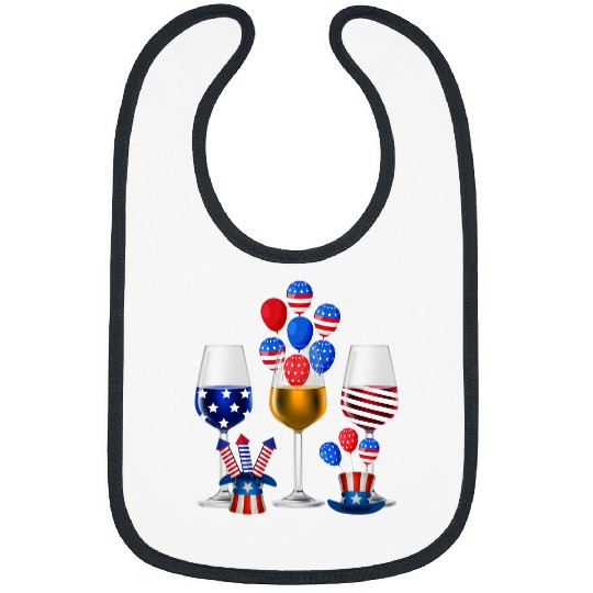 Happy 4th of July Red White Blue Wines Glasses Wines Lovers Bibs