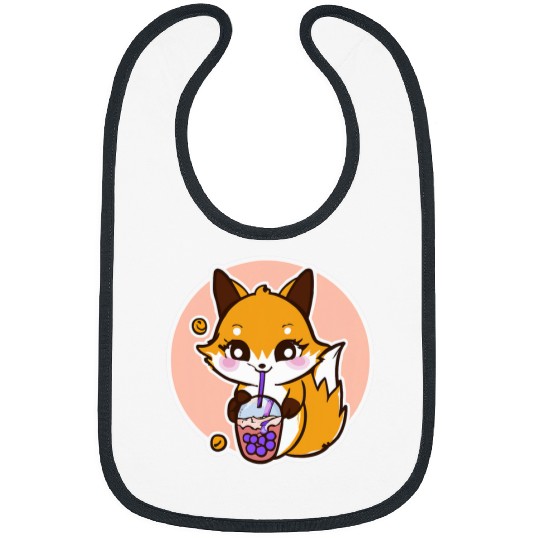 Anime Fox Drinking Boba Milk Bubble Tea Kawaii 3 Bibs