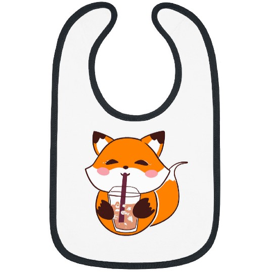 Anime Fox Drinking Boba Milk Bubble Tea Kawaii 2 Bibs