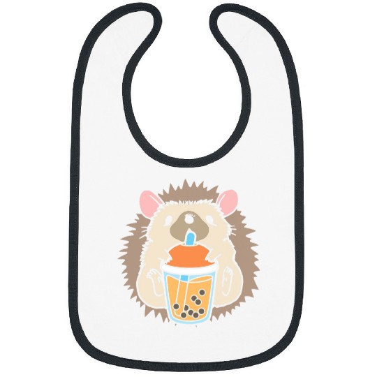 Bubble Milk Tea Hedgehog Cute Hedgehog Drinking Boba Tea Bibs