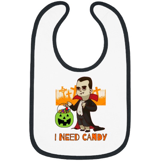 I Need Candy Vampire in Graveyard Halloween Trick Or Treat Bibs