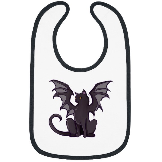 Funny Black Scary Cat With Bat Wings Halloween Costume Bibs