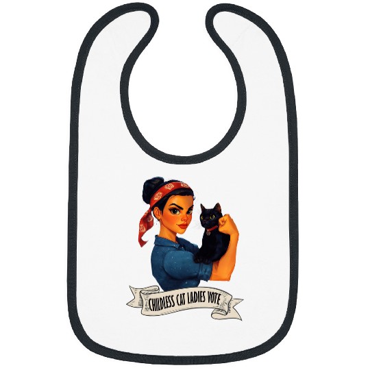Funny Black Cats Rosie The Riveter Childless Cat Ladies Vote Bibs
