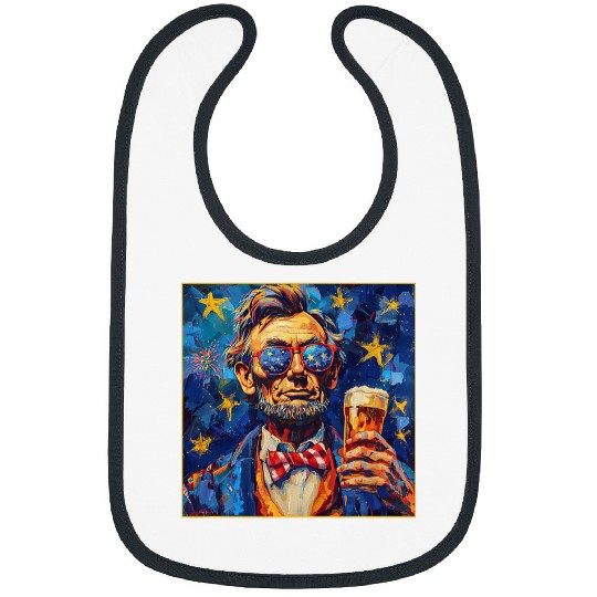 Abraham Lincoln Drinking Beer Funny USA American Flag July 4 17 Bibs