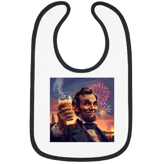 Abraham Lincoln Drinking Beer Funny USA American Flag July 4 6 Bibs