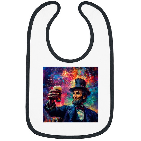 Abraham Lincoln Drinking Beer Funny USA American Flag July 4 10 Bibs