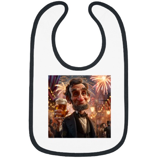 Abraham Lincoln Drinking Beer Funny USA American Flag July 4 21 Bibs