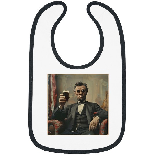 Abraham Lincoln Drinking Beer Funny USA American Flag July 4 27 Bibs
