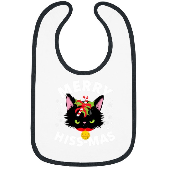 Angry Cat Merry Hiss Mas Pun Holly Black Cute Cats Christmas Bibs