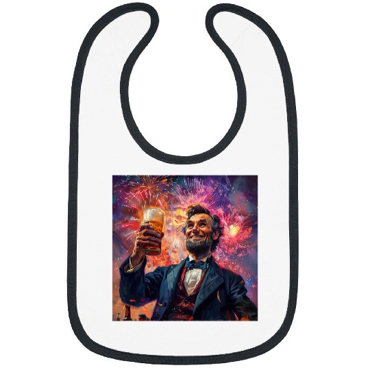 Abraham Lincoln Drinking Beer Funny USA American Flag July 4 7 Bibs