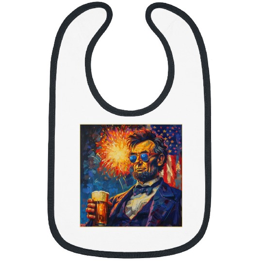 Abraham Lincoln Drinking Beer Funny USA American Flag July 4 20 Bibs