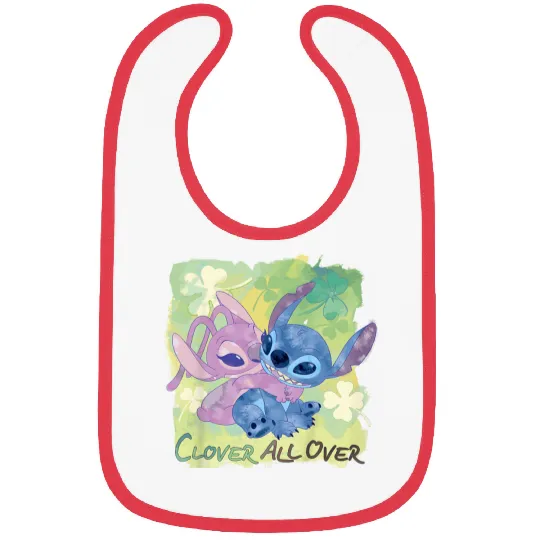 Disneyssss Lilo Stitch Angel St Patrick's Day Clover All Over Bibs