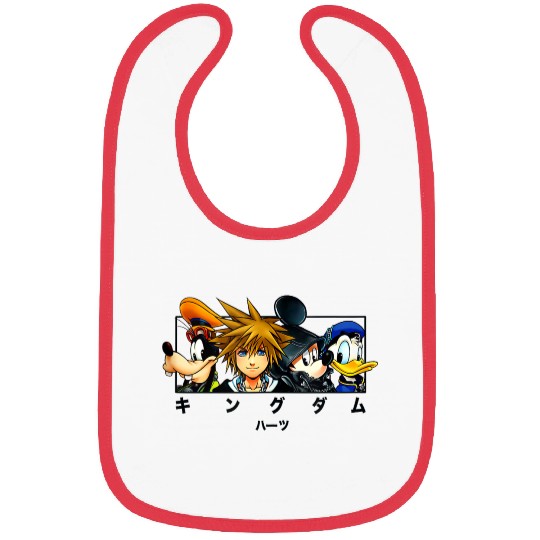Disneyss Kingdom Hearts Main Characters Panel Chest Kanji Logo Bibs