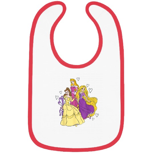Disney Princess Belle Aurora and Rapunzel Hearts Bibs