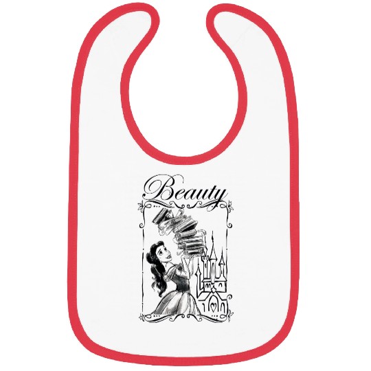 Disney Beauty and the Beast Belle Book Stack Sketch Portrait Bibs