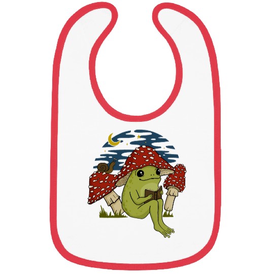 Frog Mushroom Hat Reading Book Cottagecore Goblincore Bibs