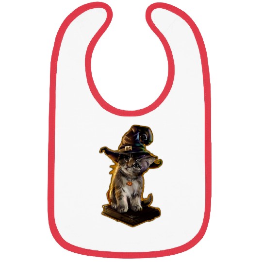 Cute Cat Kitten Witch Halloween Spell Book Lover Bibs