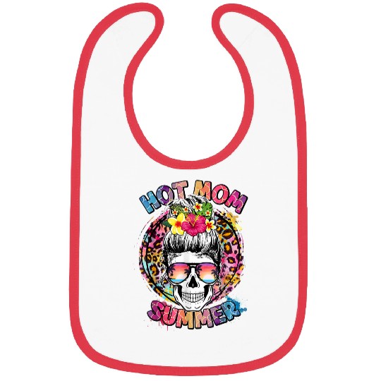 Hot Mom Summer Messy Bun Hair Mom Leopard Summer Lover Bibs