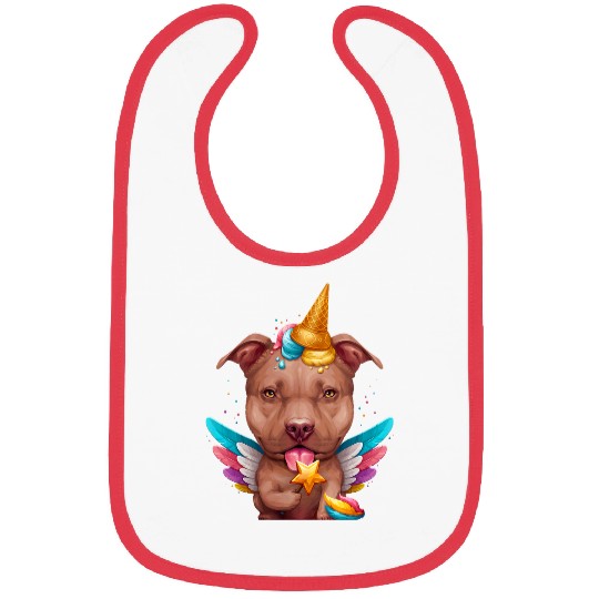 Chocolate Pit Bull Terrier Ice Cream Unicorn Bibs
