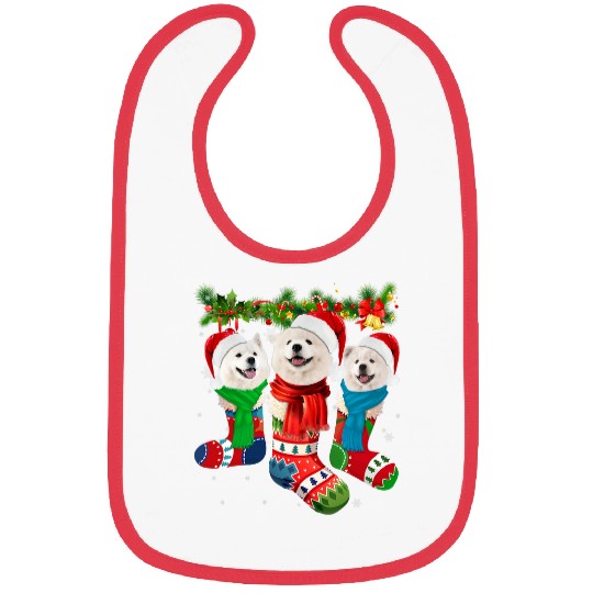 Dog Samoyed In Christmas Socks Bibs