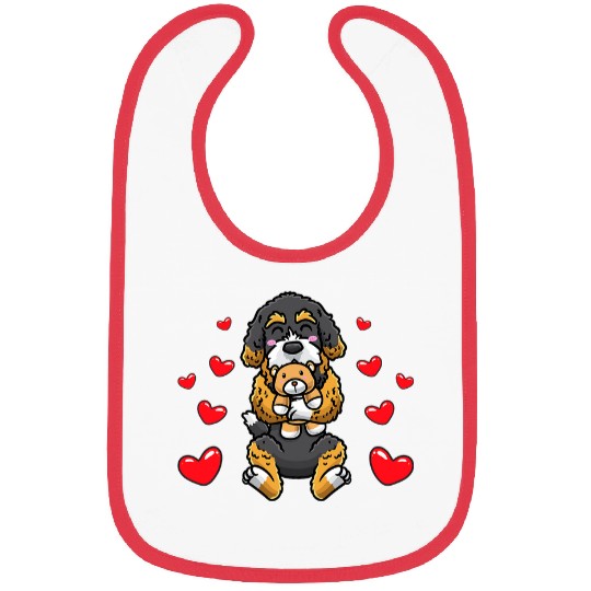 Bernedoodle Dog With Stuffed Animal 3 Bibs
