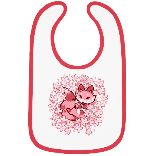 Fox Lover Cherry Blossom Fox Cute Pink Fox Bibs