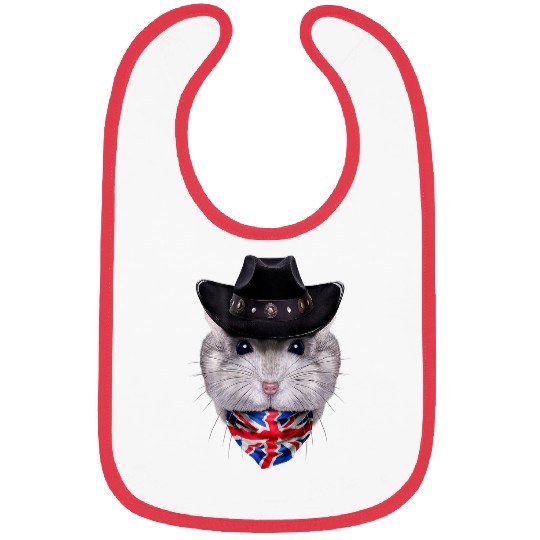 Grey Dwarf Hamster in Cowboy Hat and Union Jack Bandana Bibs