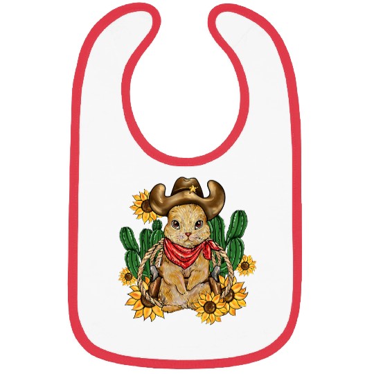 Cute Western Cowboy Rabbit Bunny Cactus Sunflowers Bibs