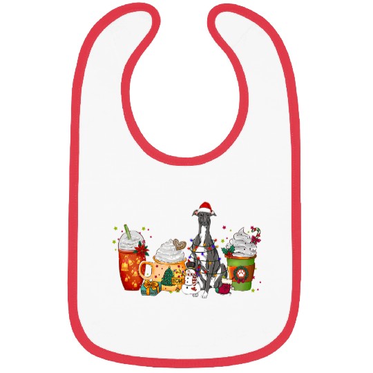 Dog Grayhound Greyhound Dog Coffee Christmas With Santa Hat Bibs