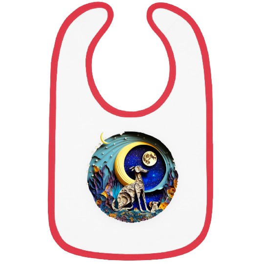 Dog Grayhound Greyhound Dog in Space Full Moon Planets Stars Cute Art Bibs