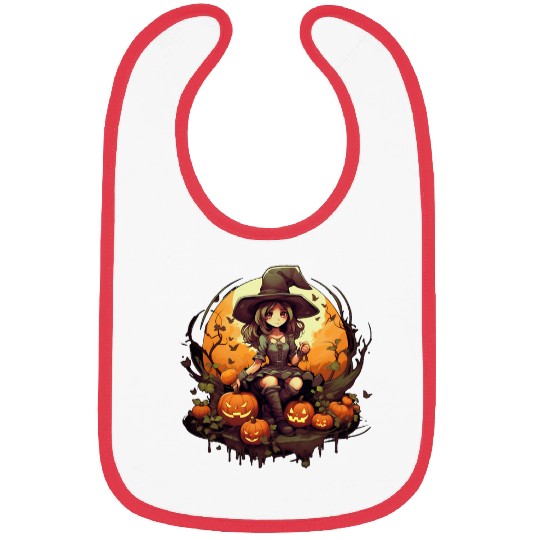Full Portrait Graphic of Cute Witch Girl for Halloween 2 Bibs