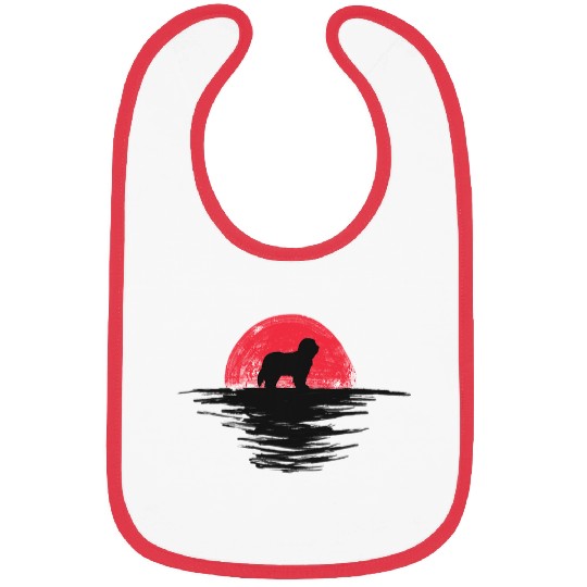Bearded Collie Japanese Sunset Retro Dog Red Bibs
