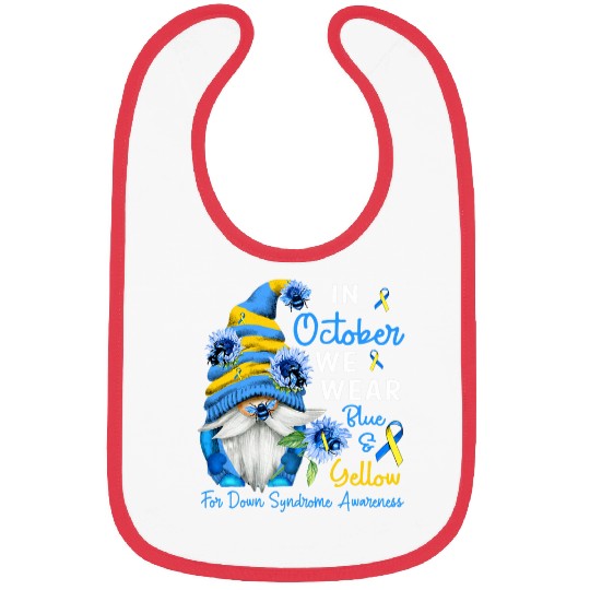 Gnome In October We Wear Blue Yellow Down Syndromes Awareness Bibs