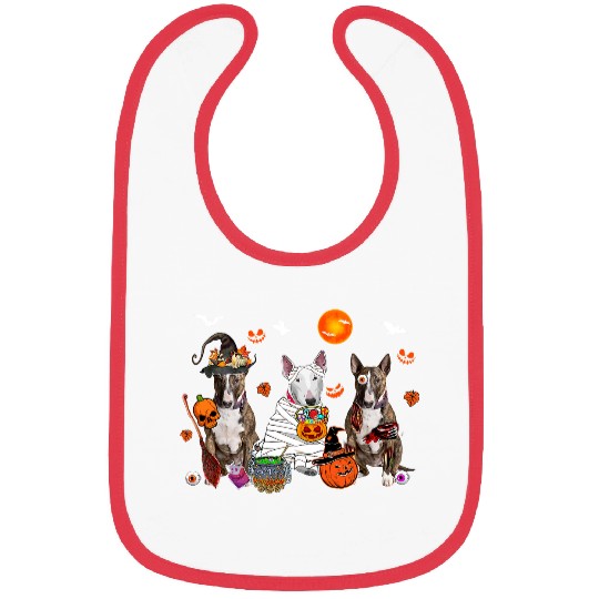 Three Bull Terrier Dogs Witch Scary Mummy Halloween Zombie Bibs
