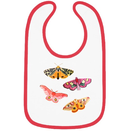 Pink Rosy maple tiger moths Hand drawn butterflies types Bibs